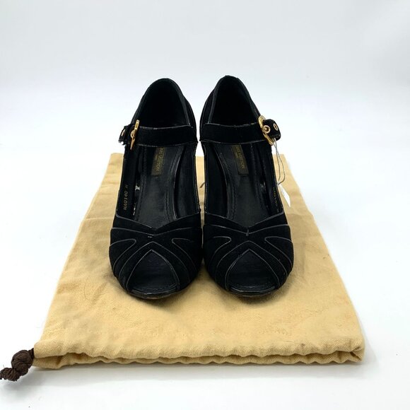 Louis Vuitton Black Leather Patchwork Pointed Toe Thin Heel Shoes Size 35.5 With - Picture 1 of 8